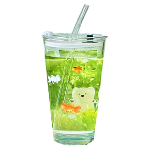 原创小狗玻璃杯家用水杯女新款2025高颜值男吸管杯特别好看的杯子