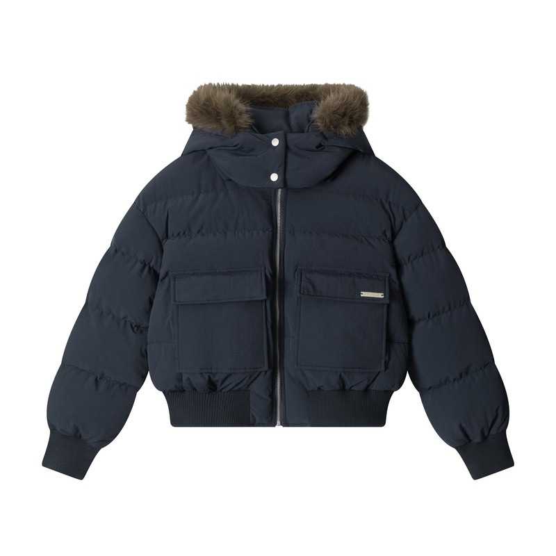 毛领连帽工装棉服女2025冬季新款收腰加厚保暖短款面包服外套女潮