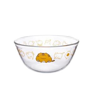 树可橘猫玻璃碗耐高温沙拉碗大汤碗盆家用水果碗可爱带盖透明面碗