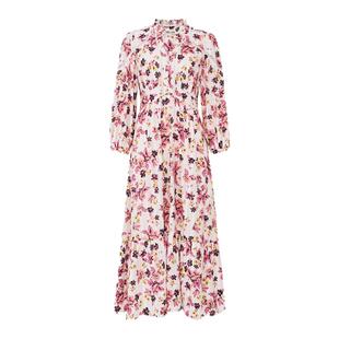 DVF2026春夏新款V领茶歇裙柔粉线描花影多比棉长袖连衣裙DL1U009