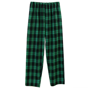 春秋纯棉睡裤男士格子磨毛家居加肥大宽松休闲遛弯可外穿蓝色长裤