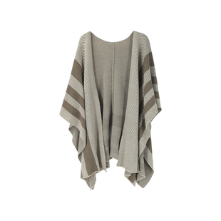 【广寒秋】SYT自制 羊毛针织大披肩围巾极简秋冬拼接条纹斗篷外套