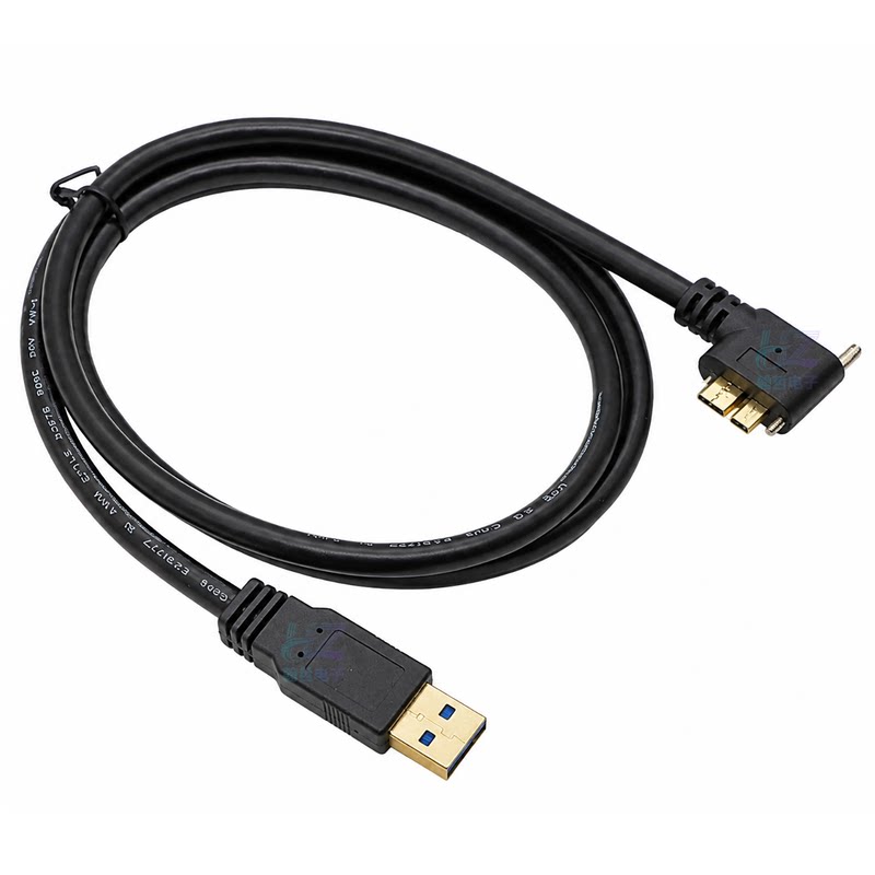 镀金弯头USB3.0转Micro B工业相机线90°直角弯带锁可固定机身5Gbps高速传输光感仪器视觉设备数据线硬盘线