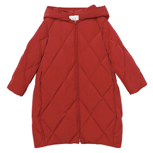 知了童装 女童菱形格羽绒外套90白鹅绒中长款羽绒服儿童冬装51172