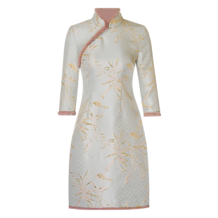 反季清 中国风旗袍冬季复古提花七分袖日常改良加绒连衣裙