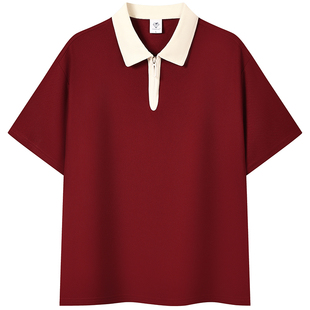 酒红冰丝polo衫工作服定制印logo企业团体文化衫餐饮短袖t恤工衣