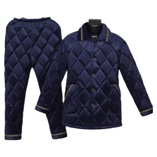 中老年人睡衣男士秋冬季加绒加超厚爸爸棉袄珊瑚绒保暖家居服套装