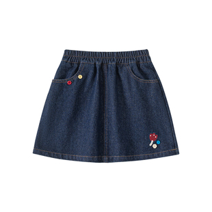 INSbobo童装女童半身裙秋季裙子儿童绣花牛仔裙洋气女孩短裙A字裙