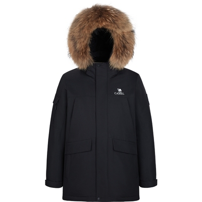 骆驼工装中长款加厚毛领羽绒服