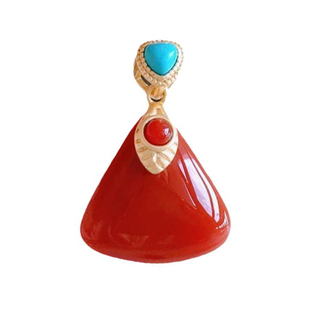 镀S925银人造南红宝石玉石绿松石挂坠几何形优雅小巧精致吊坠项链