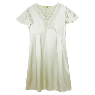 美标旗舰店睡衣夏季女士真丝短袖睡裙100%桑蚕丝家居服飞袖可外穿