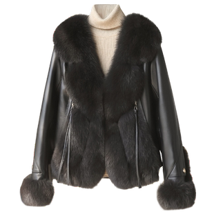 进口狐狸毛真皮草大衣女2025冬奢华拼接绵羊皮保暖鹅绒羽绒服外套