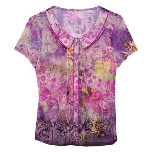 品牌折扣洋气 夏专柜正品台湾网纱短袖t恤中老年女气质妈妈衫上衣