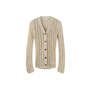 JAMUUS早秋度假风粗针镂空带子纱纸片人V领修身慵懒开衫