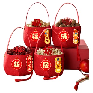 乔迁之喜装饰手提篮摆件新居布置果盘搬家入宅仪式用品喜庆场景