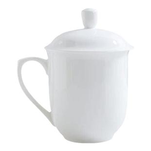 景德镇大号新款茶杯带盖陶瓷杯骨瓷水杯白色杯子办公室会议杯定制