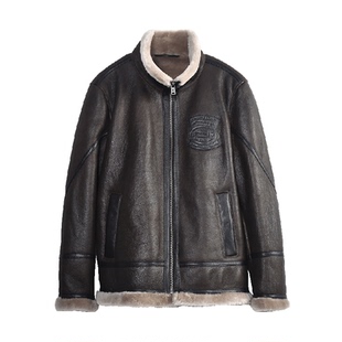 MCS男装源自万宝路秋冬新款复古机车立领加绒保暖山羊皮夹克皮衣