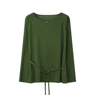 【2/24 零点新品9折】solighter法式莱赛尔长袖绑带收腰T恤女春季