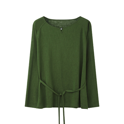 solighter法式长袖绑带收腰T恤