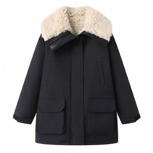 赵露思同款工装风羊羔毛派克服女冬季冲锋衣保暖加厚皮草棉服外套