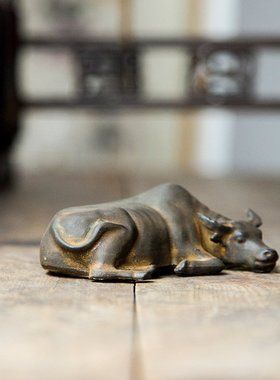 中式创意实心水牛小摆件镇纸复古办公桌客厅纯手工装饰品家居桌面