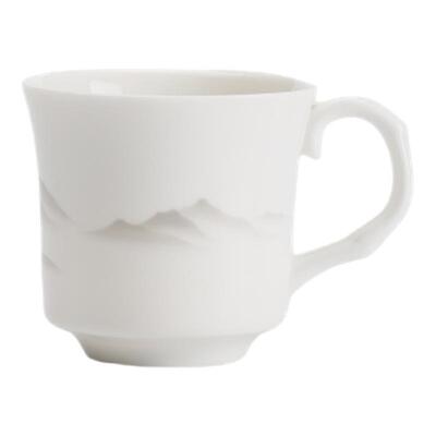 羊脂玉白瓷水墨远山把杯个人喝茶专用茶杯轻奢现代咖啡杯防烫陶瓷