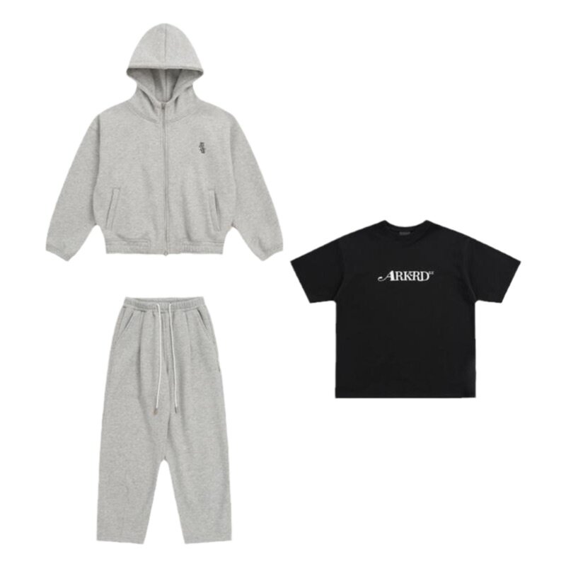 ROCKYROAD童装连帽拉链灰色开衫卫衣外套T恤卫裤套装男女童街舞服