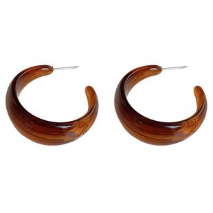 树脂C圈耳钉女法式夸张圈圈耳环复古港风高级感显白耳坠气质耳饰