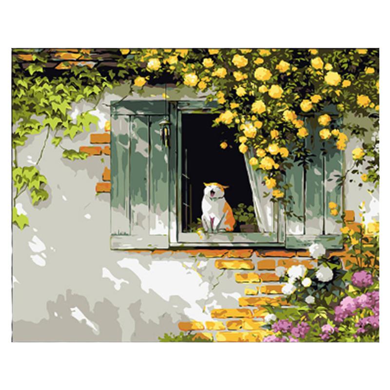 猫咪diy数字油彩画手工diy向日葵