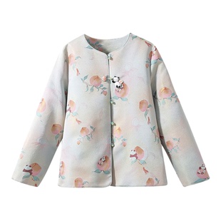 【非遗螺钿宋锦】1OO%桑蚕丝 新中式国风熊猫抱桃盘扣真丝外套女