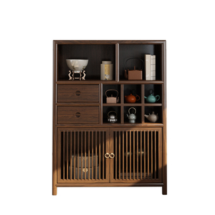 新中式乌金木博古架多宝阁置物架实木展示收纳矮柜茶室茶叶茶水柜
