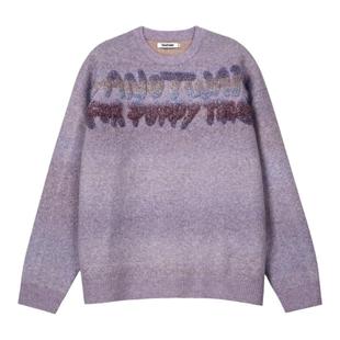 【陈伟霆】CANOTWAIT渐变字母混纺套头毛衣男女同款青春潮牌百搭