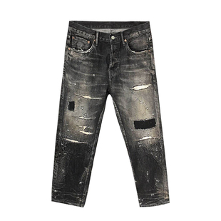 WIROTE/威络刀割弹孔牛王 黑牛赤耳九分牛直筒裤 非NBHD 20SS重磅