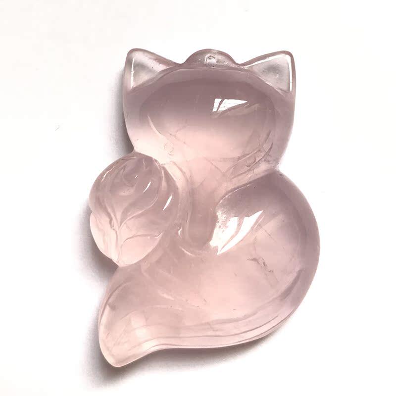 粉晶吊坠手工打磨水滴型椭圆马眼型一物一图星光粉晶小狐狸吊坠