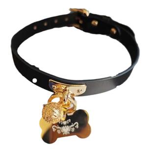 真皮项圈女小狗定制刻字铃铛choker颈带m高级黑色项链牵引绳k8