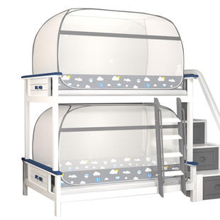 免安装蒙古包蚊帐宿舍单人0.9m子母床双层高低铁架实木床上下铺