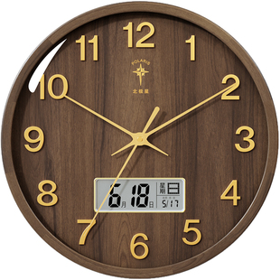 北极星钟表挂钟客厅家用新中式2025新款实木石英钟万年历电子时钟