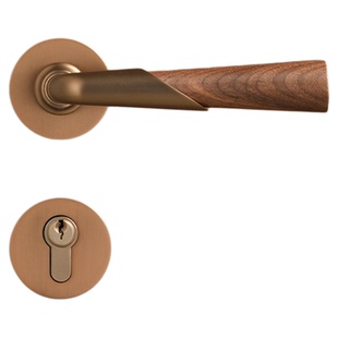 汇泰龙轻奢黑胡桃木色室内房门锁卧室静音分体家用门把手高级1034