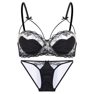 雅小姐性感内衣女小胸聚拢薄款胸罩法式纯欲蕾丝带钢圈文胸套装秋