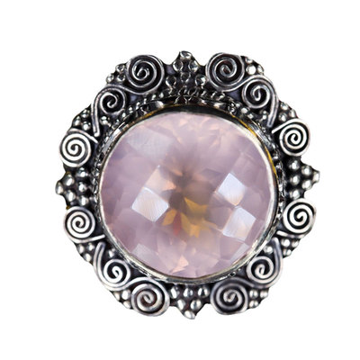 尼泊尔手工复古粉水晶纯银戒指女