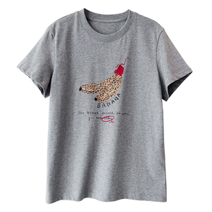 配色敲好看！舒适百搭豹纹香蕉印花修身圆领正肩短袖T恤休闲上衣