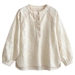 法式文艺复古重工刺绣长袖衬衫高级感春季新款宽松遮肉百搭上衣女