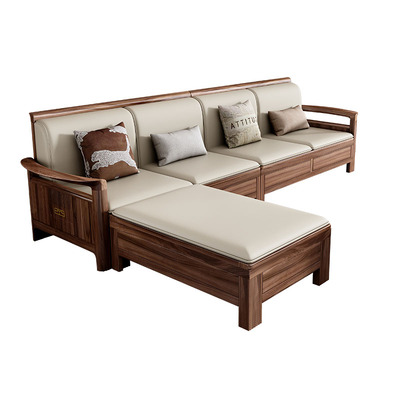 新中式乌金木全实木沙发组合小户型客厅冬夏两用贵妃储物中式家具