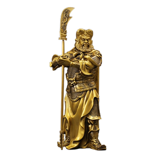 黄铜关平周仓铜像财神爷左右护法摆件家居供奉关公看书佛像摆件