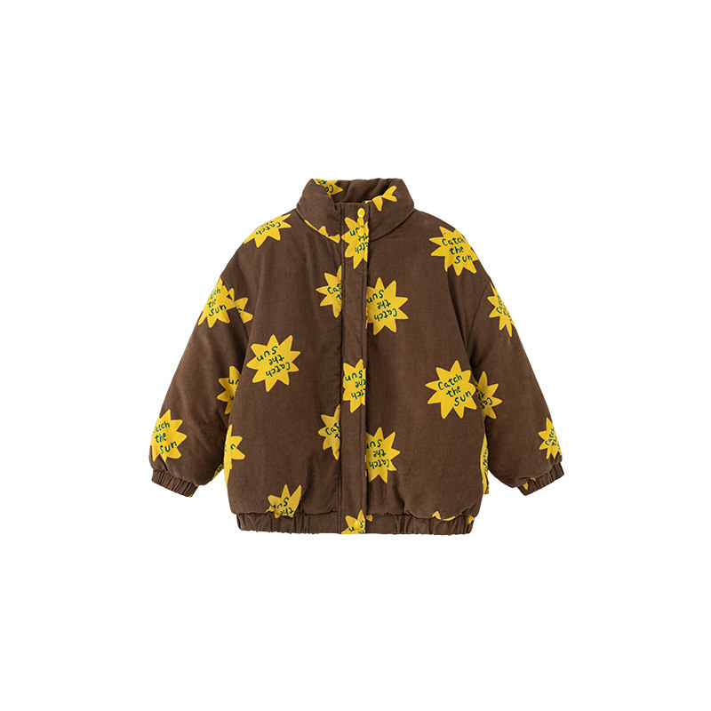 papa爬爬冬季儿童棉服细灯芯绒印花外套上衣加厚保暖洋气时髦潮