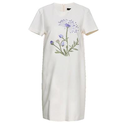 罗衣时尚米白色绣花连衣裙