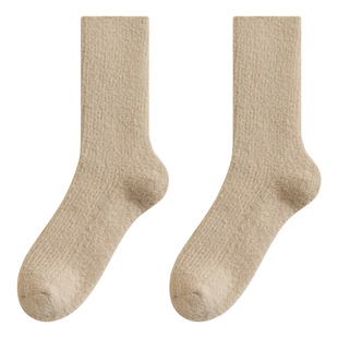 羊绒羊毛袜子女款秋冬季加绒加厚冬天保暖家居地板睡眠月子中筒袜