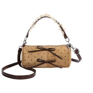 可爱波点蝴蝶结包包女2025新款时尚百搭圆筒包小众设计单肩斜挎包