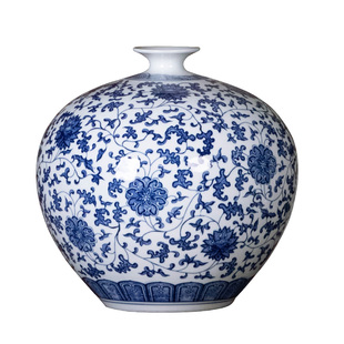 景德镇陶瓷手绘花瓶仿古青花瓷大号石榴瓶客厅博古架中式装饰摆件
