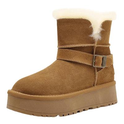 两穿真皮羊毛厚底增高雪地靴女2024新款冬季牛皮毛一体东北大棉鞋